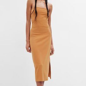 Strapless Split-Hem Midi Dress